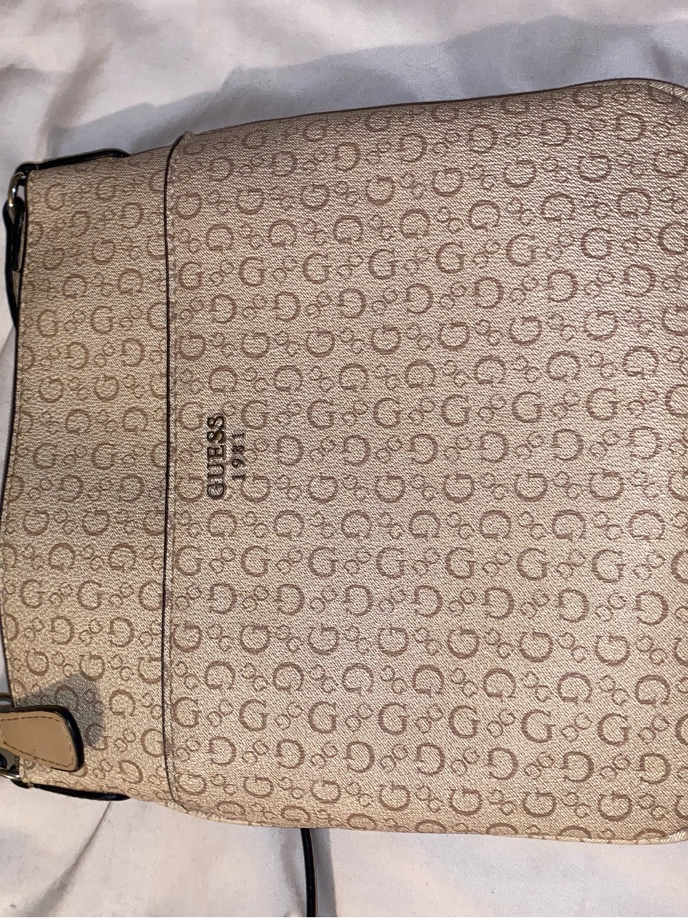 GUESS Beige Monogram Crossbody Bag